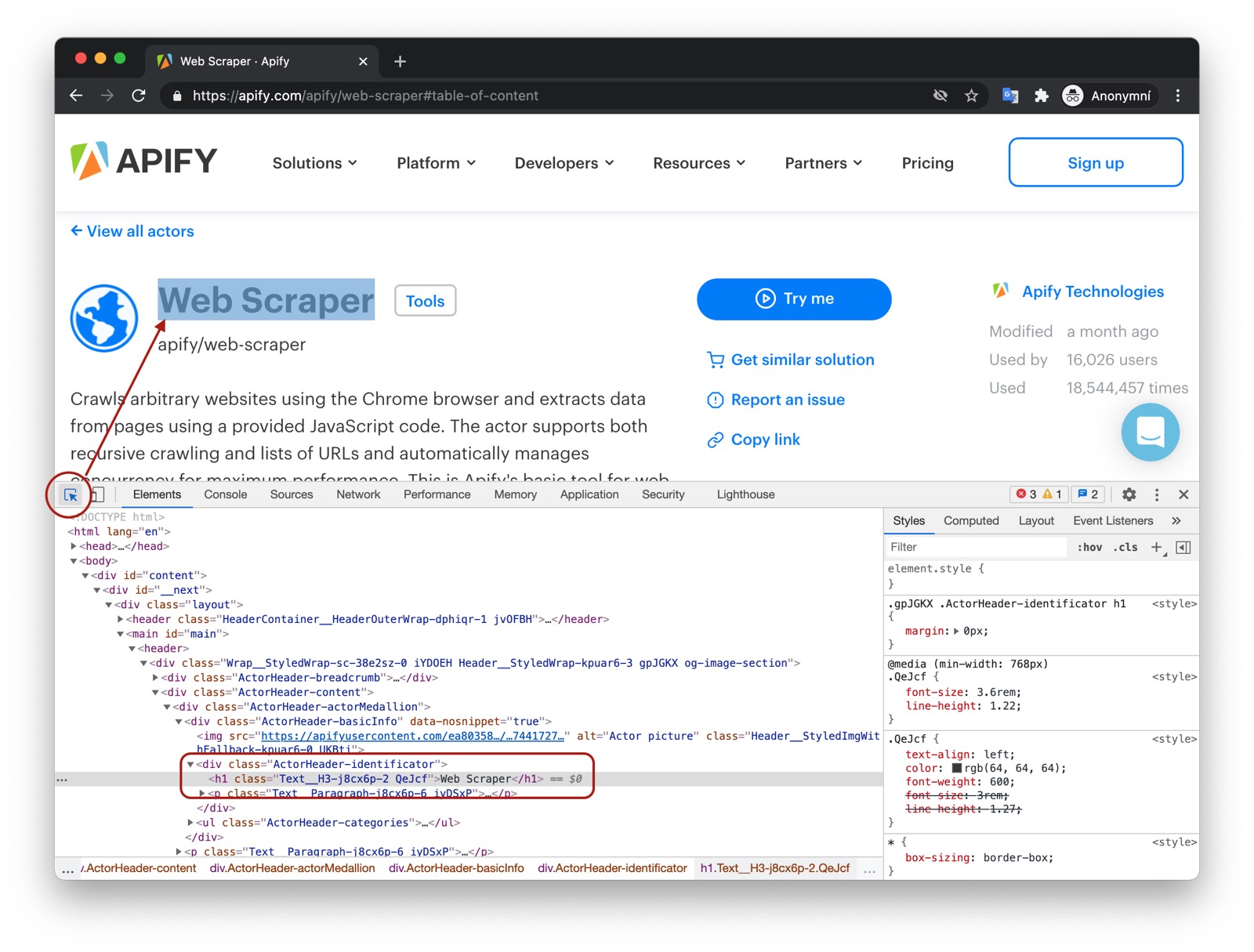 Finding actor title in DevTools. actor title